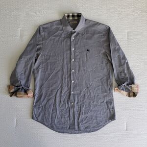 BURBERRY BRIT Men's Button Down Long-Sleeved Logo Flip Cuff Shirt (M) Blue